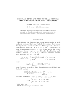 ON MAASS LIFTS AND THE CENTRAL CRITICAL VALUES OF
