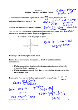 Section 2.3 Rational Functions and Their Graphs A rational function