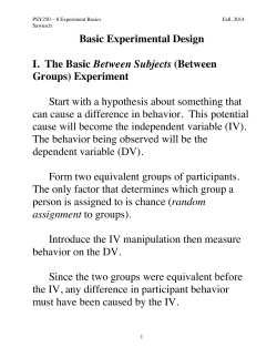 Basic Experimental Design I. The Basic Between Subjects