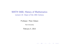 MATH 5400, History of Mathematics - Lecture 14