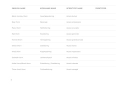 ENGLISH NAME AFRIKAANS NAME SCIENTIFIC NAME