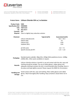 Product Name: Lithium Chloride 35% w / w Solution