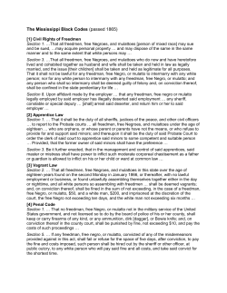 The Mississippi Black Codes (passed 1865)