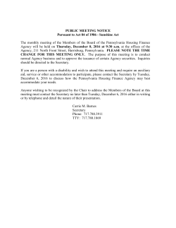 PUBLIC MEETING NOTICE Pursuant to Act 84 of 1986