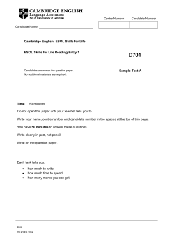 Cambridge English: ESOL Skills for Life Reading Entry 1 Sample