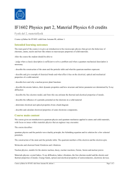 KTH | IF1602 Physics part 2, Material Physics 6.0 credits