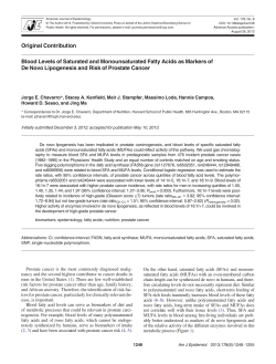Blood Levels of Saturated and Monounsaturated Fatty Acids as