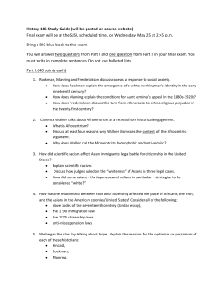 History 186 Study Guide (will be posted on course website) Final
