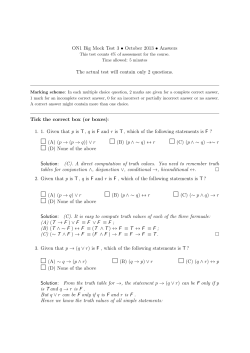 ON1 Big Mock Test 3 &bull; October 2013 &bull; Answers The actual test will