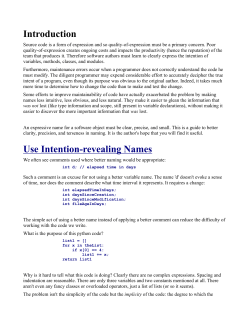 Introduction Use Intention-revealing Names
