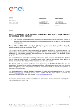 enel publishes 2016 fourth quarter and full year group operating