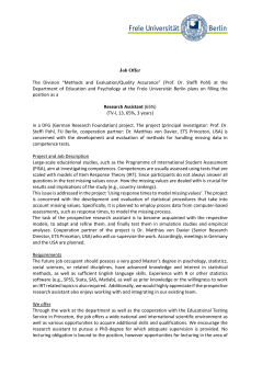 Job Offer The Division &ldquo;Methods and Evaluation/Quality