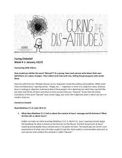 Curing Disbelief Week # 1: January 14/15