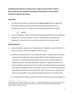 DETERMINATION PURSUANT TO REGULATION 71(3)