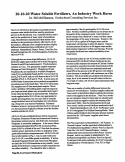 20-10-20 Water Soluble Fertilizers, An Industry Work Horse