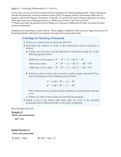 Algebra 2 &ndash; Factoring Polynomials (5.3 &ndash; Part #1) In previous