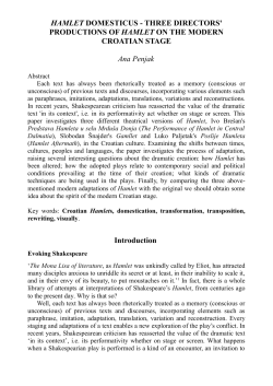 HAMLET DOMESTICUS - THREE DIRECTORS` PRODUCTIONS OF