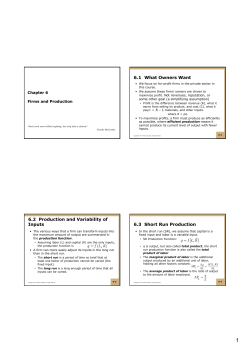 6.1 What Owners Want 6.2 Production and Variability of Inputs 6.3