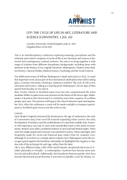 cfp: the cycle of life in art, literature and science (conventry