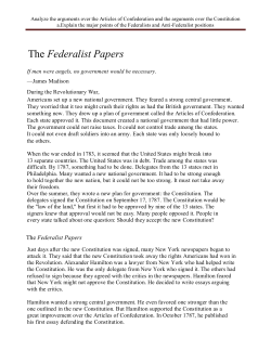 Analyze the arguments over the Articles of Confederation and the