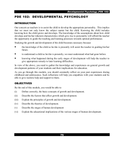 PDE 102: DEVELOPMENTAL PSYCHOLOGY