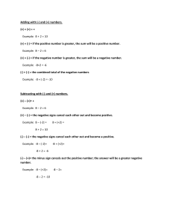 (+) + (+) = + Example: 8 + 2 = 10