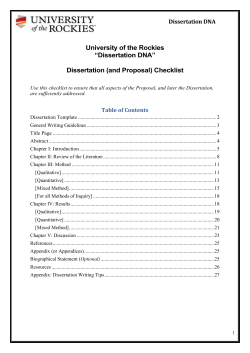 University of the Rockies &ldquo;Dissertation DNA&rdquo; Dissertation (and