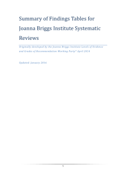 Summary of Findings Tables for Joanna Briggs Institute Systematic