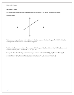 Math 1330 Vectors Vectors on a Plane: Vocabulary: Vector v in the