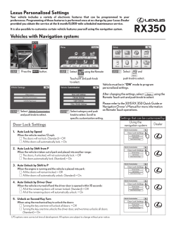 Lexus RX 350 Personalized Settings with Navigation System