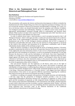 Biological Atomism - WORKSHOP: Autonomy and Individual