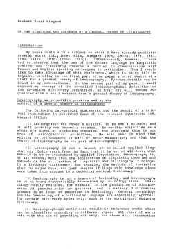 Herbert Ernst Wiegand ON THE STRUCTURE AND CONTENTS OF