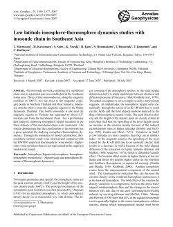 Low latitude ionosphere-thermosphere dynamics studies
