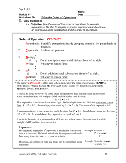 Order of Operation: PEMDAS