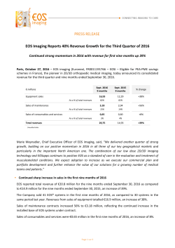 EOS Imaging Reports 40% Revenue Growth for the Third Quarter of