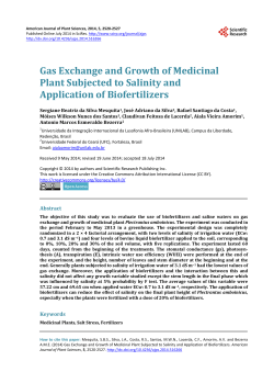 Gas Exchange and Growth of Medicinal Plant Subjected to Salinity