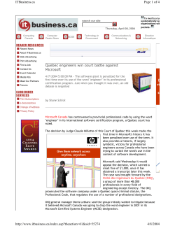 Quebec Engineers win court battle against Microsoft