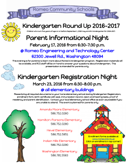 Parent Informational Night Kindergarten Registration Night