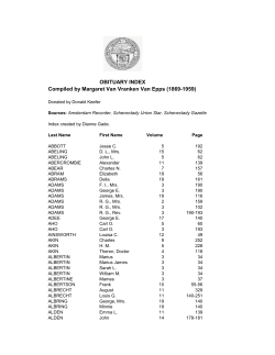 OBITUARY INDEX Compiled by Margaret Van Vranken Van Epps