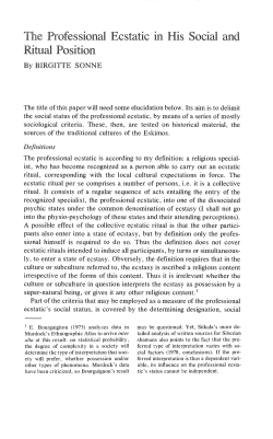 The Professional Ecstatic in His Social and Ritual Position