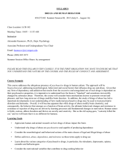 SYLLABUS DRUGS AND HUMAN BEHAVIOR 830:272:H2 Summer