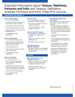Important Information about Tetanus, Diphtheria, Pertussis and Polio