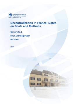 Decentralization in France: Notes on Goals and Methods
