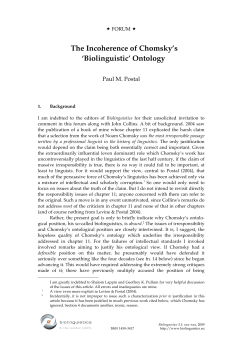 The Incoherence of Chomsky`s `Biolinguistic` Ontology