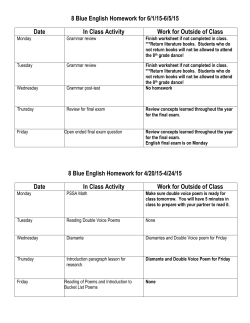 8 Blue English Homework for 6/1/15-6/5/15 Date In Class Activity
