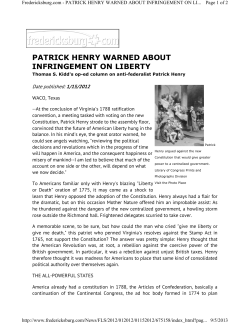 patrick henry warned about infringement on liberty