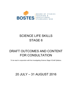 Science Stage 6 Life Skills Draft Syllabus 2016