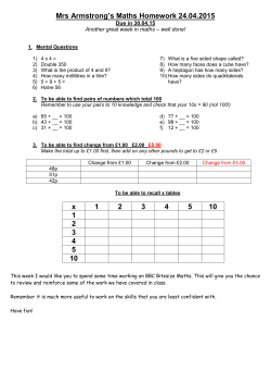 Mrs Armstrong`s Maths Homework 24.04.2015 x 1 2 3 4 5 10 1 2 3 4