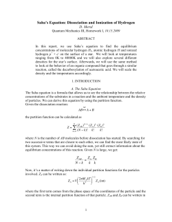 Saha`s Equation: Dissociation and Ionization of Hydrogen