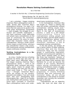 Revolution Means Solving Contradictions